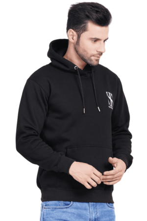 Premium black hoodie with eye-catching back print, Sigma emblem, and 100% cotton construction – a stylish and comfortable fashion statement for men, seamlessly blending trendsetting design with cozy functionality.