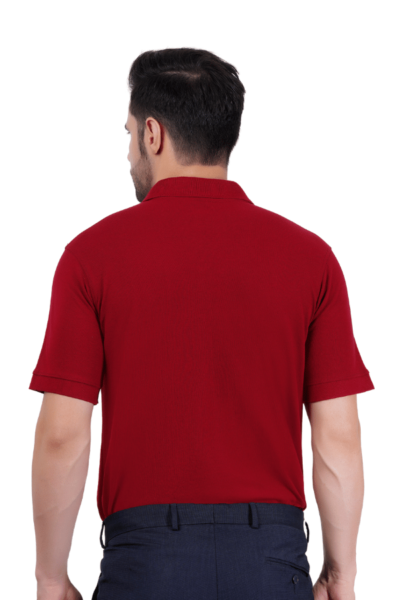 Model Ramil wearing MAROON T SHIRT showing from behind. This the 3rd photo of the product